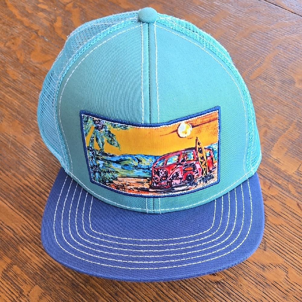 Colorful Trucker Hat with Beach Scene Patch